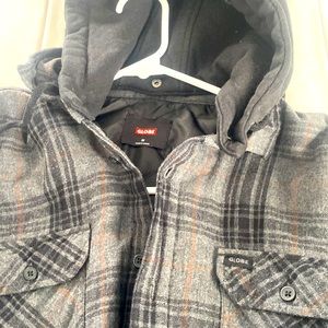 Button down Globe shirt w removable hoodie